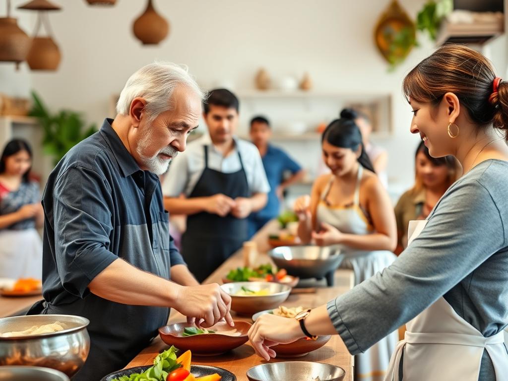 Young traveler taking a Thai cooking class
