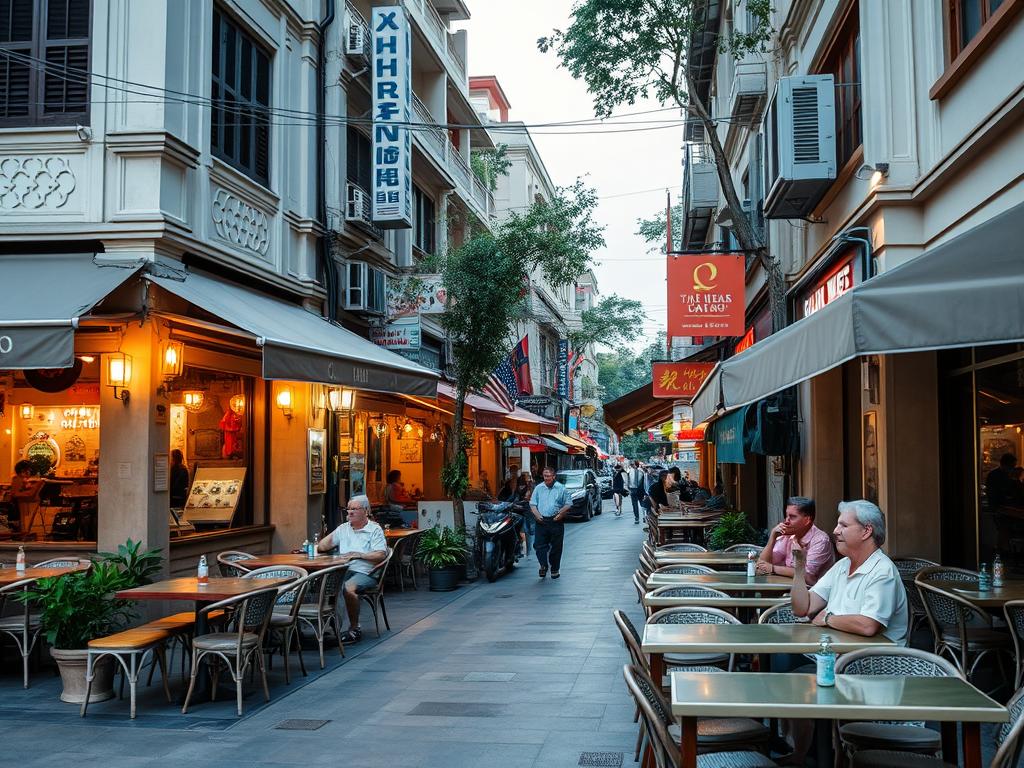 Street scene in Da Nang, Vietnam showing affordable dining options Street scene in Da Nang, Vietnam